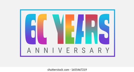 60 years anniversary vector icon, logo. Design element or horizontal banner with composition of multicolour letters and number for 60th birthday card