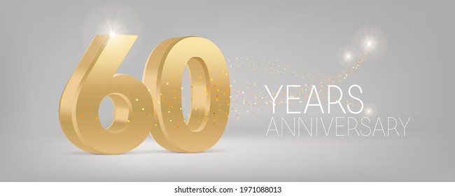 60 years anniversary vector icon, logo. Isolated graphic design with 3D number for 60th anniversary birthday card or symbol