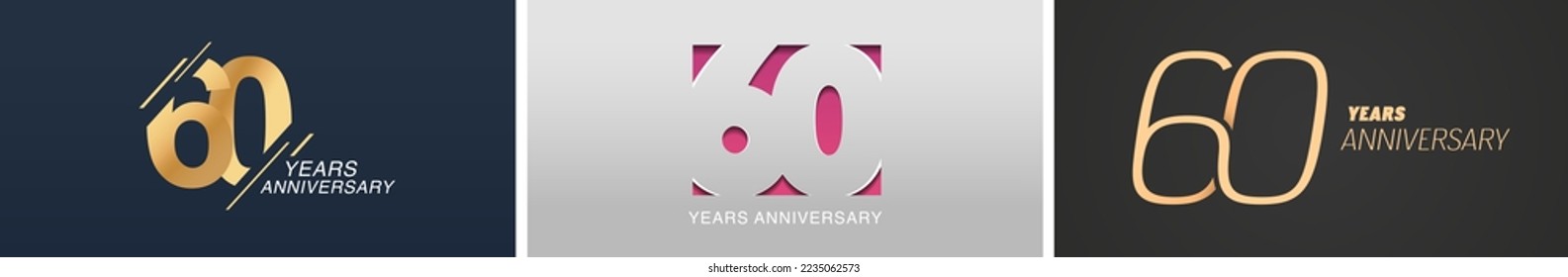 60 years anniversary vector icon, logo. Isolated graphic design set with number for 60th anniversary birthday card or symbol