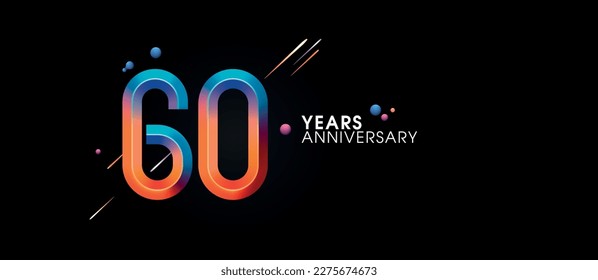 60 years anniversary vector icon, symbol, logo. Graphic background or card with neon number for 60th anniversary birthday celebration