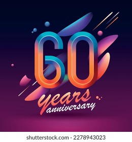 60 years anniversary vector icon, symbol, logo. Graphic background in modern style or card with neon number for 60th anniversary birthday celebration