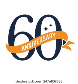 60 years anniversary vector icon, logo. Isolated graphic design with elegant lettering number for 60th anniversary birthday card or symbol