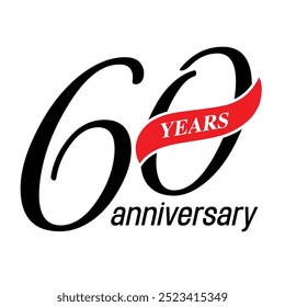 60 anos de aniversário ícone vetor, símbolo, logotipo. Fundo gráfico ou cartão com número de néon para comemoração de aniversário de 60 anos