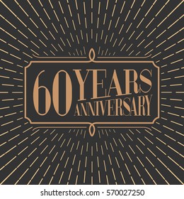 60 years anniversary vector icon, logo. Gold color graphic design element for 60th anniversary birthday card