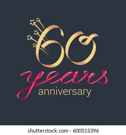 Icono vectorial de 60 años, logo. Elemento de diseño gráfico con letras y cintas rojas para la decoración para la ceremonia de aniversario número 60