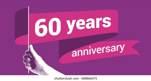 60 years anniversary vector icon,  logo. Graphic design element with wavy flag for decoration for 60th anniversary greeting card