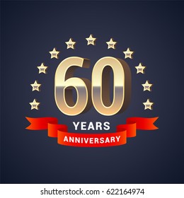 60 years anniversary vector icon,  logo. Graphic design element with  golden 3D numbers for 60th anniversary decoration
