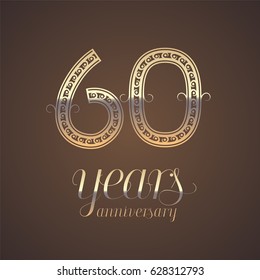60 years anniversary vector icon,  symbol. Graphic design element with golden number for 60th anniversary greeting card