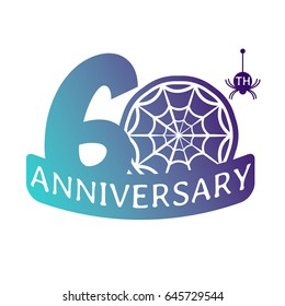60 years anniversary vector icon with spider web pattern.