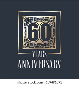 60 Years Anniversary Vector Icon,  Logo. Graphic Design Element With  Golden Frame And Number For 60th Anniversary Decoration