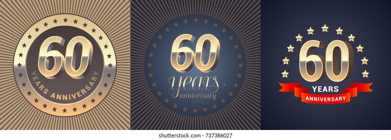 60 years anniversary vector icon,  logo set. Graphic design element with  golden 3D numbers for 60th anniversary decoration