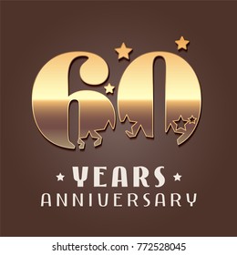 60 years anniversary vector icon,  logo. Graphic design element with  golden metal effect numbers for 60th anniversary decoration 
