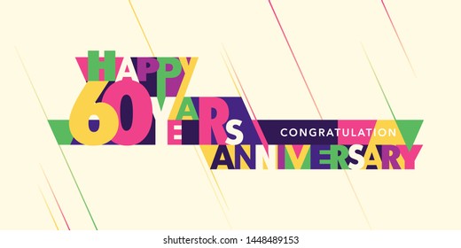 60 years anniversary vector logo, icon. Template banner with modern composition of letters and numbers for 60th anniversary greeting card 