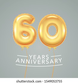 60 years anniversary vector logo, icon. Template banner with romantic air hot balloon for 60th anniversary greeting card 