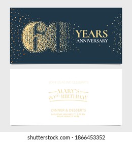 60 years anniversary vector logo, icon. Graphic design element with number for 60th anniversary greeting card or banner