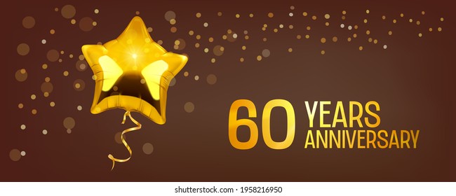 60 years anniversary vector logo, icon. Graphic element with golden color balloon for 60th anniversary greeting card