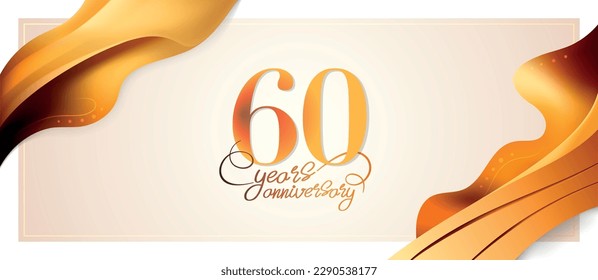 Logo vectorial de 60 años, icono. Elemento gráfico con cinta ondulada de color dorado para tarjeta de saludo de 60 años