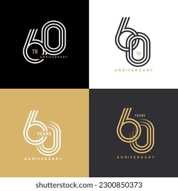 60 years anniversary vector number icon, birthday logo label, black, white and colors with stripe number