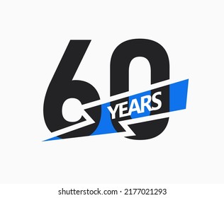 60 years of business, jubilee logo. 60th Anniversary sign. Modern graphic design for company birthday. Isolated vector illustration.