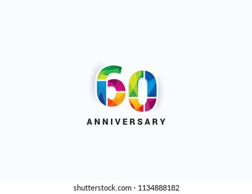 60 Years colorful Anniversary design with Low Poly style font number isolated on white background.