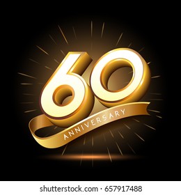 60 years golden anniversary logo celebration with firework and ribbon svg