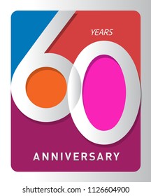 60 years old celebrating modern logo. Colored happy anniversary template numbers. vector design for celebration, invitation card, and greeting card