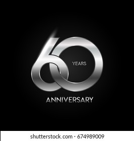 60 years silver anniversary celebration overlapping number logo, isolated on dark background