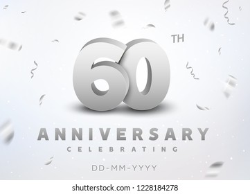 60 years silver number anniversary celebration event. Anniversary banner ceremony design for 60 age.