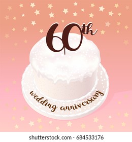 60 years of wedding or marriage vector icon, illustration. Design element with celebration cake for 60th wedding anniversary