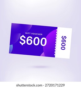 600 dollar coupon gift voucher, cash back banner special offer. Vector illustration. Big sale and super sale coupon code $600 discount gift voucher