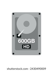 600 GB HD. Vector hard drive data storage, technology and backup concept isolated on white background