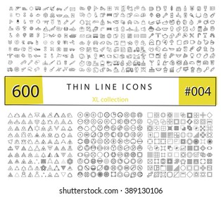 600 Vector thin line icons set for infographics, mobile UX/UI kit and print design. Include: food and drink, army and military, transport and logistics, geometric shapes