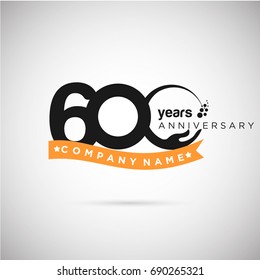 600 Years Anniversary Logo Template with ribbon
