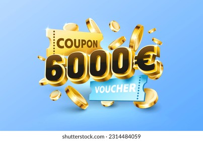 6000 euro coupon gift voucher, cash back banner special offer. Vector illustration