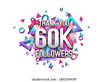 60000 followers. Poster for social network and followers. Vector template for your design.