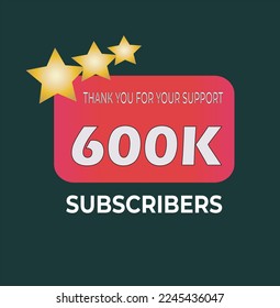 600K subscriber redish banner art vector illustration