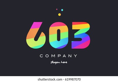 603 creative color green orange blue magenta pink number digit company logo vector icon spectrum