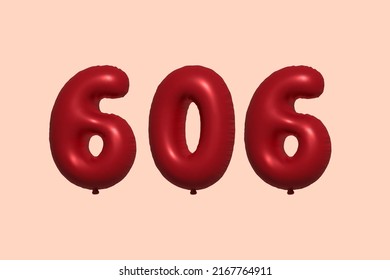 606 3d number balloon made of realistic metallic air balloon 3d rendering. 3D Red helium balloons for sale decoration Party Birthday, Celebrate anniversary, Wedding Holiday. Vector illustration