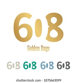 608  number golden logo vector, 608 illustration icon design