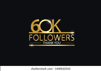 60K, 60.000 Followers Celebration Logotype. Anniversary Logo With Golden And Spark Light White Color Isolated On Black Background, Vector Design For Celebration, Instagram, Twitter - Vector