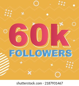 60k Followers Card Celebration Vector. 60000 Followers Congratulation Post Social Media Template. Modern colourful design.