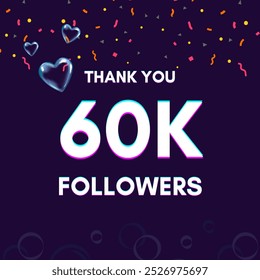 Plantilla de texto "60k followers" para dar las gracias después de lograr el hito en los sitios de redes sociales.