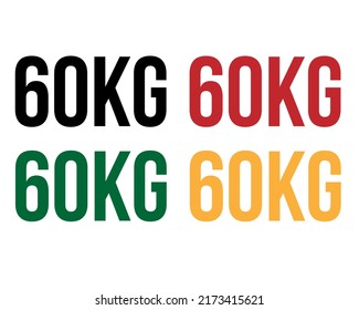 60 kg de texto. Vector con valor en kilogramos negro, rojo, verde y naranja sobre fondo blanco.