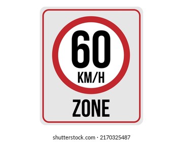 60km h speed limit zone. Vector illustration.