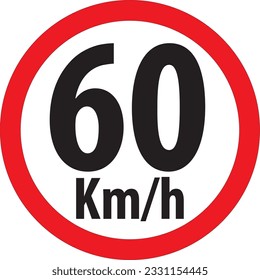 60Km ph speed limit road sign vector eps