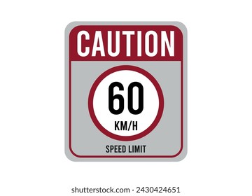 Límite de velocidad de 60 km. Diseño vectorial para el tráfico, precaución con la velocidad. Signo aislado sobre fondo blanco