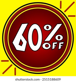 60%off sixty percent off 60% off Promotions with white numbers yellow background and red ball balloon and black circle.eps
