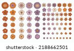 60s 70s groovy flowers set element in vintage hippie aesthetics isolated on a white background. Rainbow daisies drawn by hand. Floral design in a retro style.