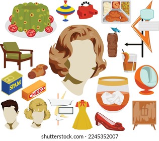 60s Americana Retro Illustration Set