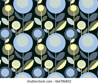 60s floral retro pattern. geometry decorative style vintage flower seamless motif. vector illustration